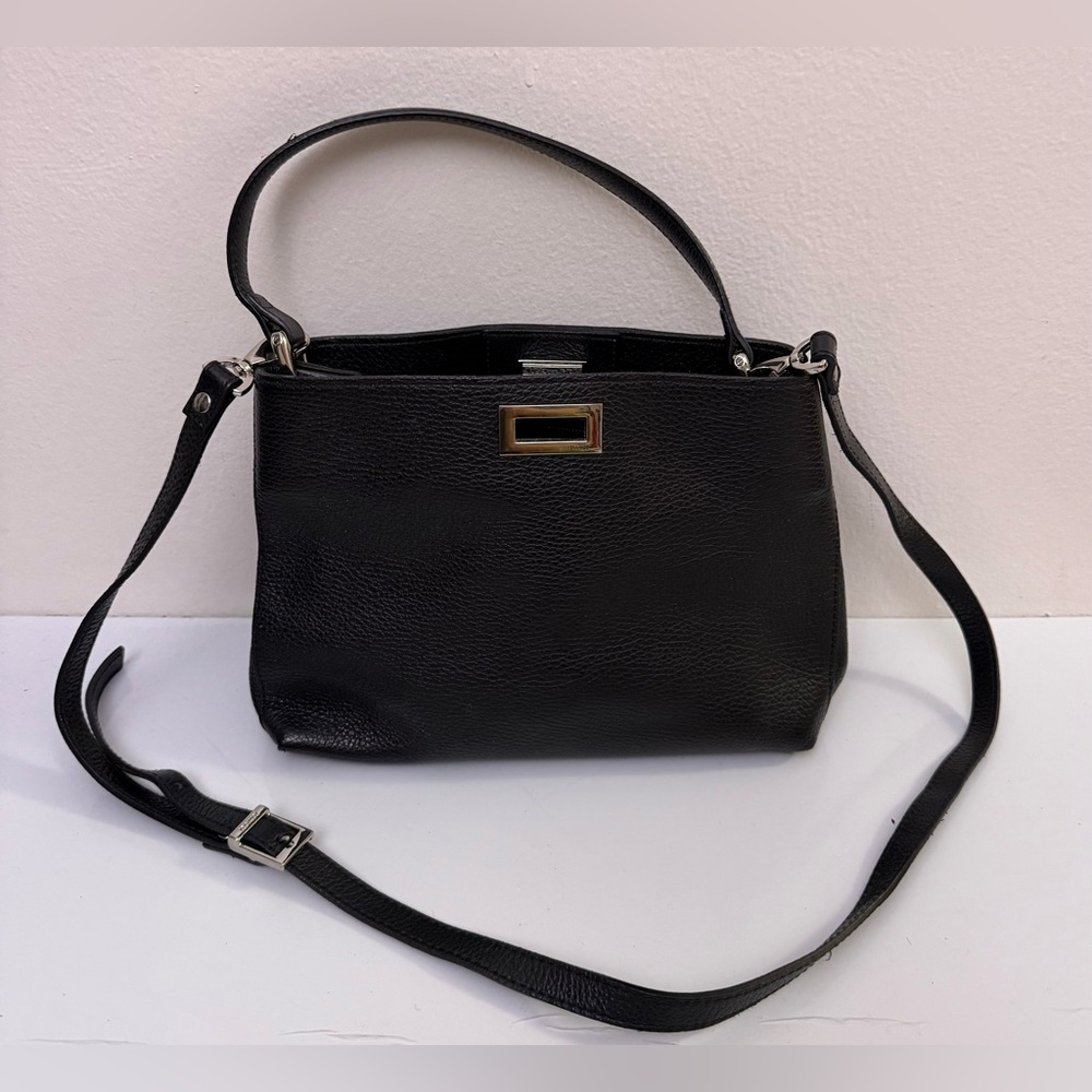 Ripani black pebble‎ leather handbag purse crossbody straps made in Italy